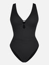 Deep V Metal Ring Ruched Sculpting Swimsuit