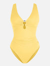 Deep V Metal Ring Ruched Sculpting Swimsuit