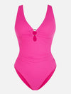 Deep V Metal Ring Ruched Sculpting Swimsuit