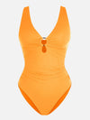 Deep V Metal Ring Ruched Sculpting Swimsuit