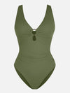Deep V Metal Ring Ruched Sculpting Swimsuit