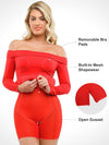 Popilush Shapewear Long Sleeve Off-the-Shoulder Bodycon Mini Dress