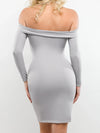 Popilush Shapewear Long Sleeve Off-the-Shoulder Bodycon Mini Dress
