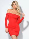 Popilush Shapewear Long Sleeve Off-the-Shoulder Bodycon Mini Dress