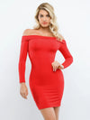 Popilush Shapewear Long Sleeve Off-the-Shoulder Bodycon Mini Dress